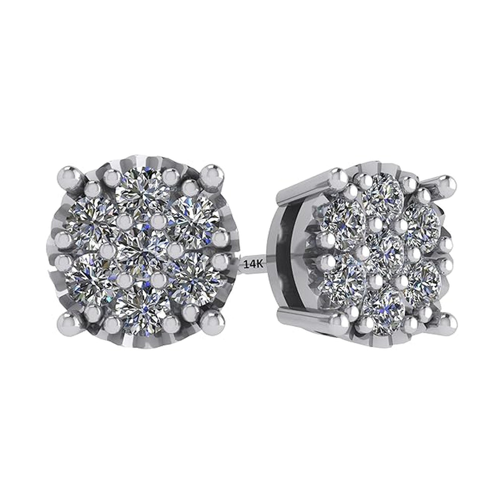 Diamond Stud Earrings CVD Lab Grown Diamonds solid 14K post & Silver basket, 7 or 9 Stone Cluster