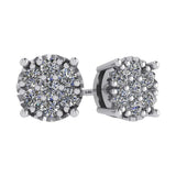 Diamond Stud Earrings CVD Lab Grown Diamonds solid 14K post & Silver basket, 7 or 9 Stone Cluster