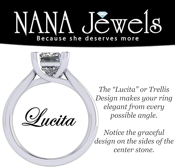 NANA Jewels Lucita Princess, Cushion Cut Solitaire Wedding Engagement Ring Series in 14K Gold w/Pure Brilliance Zirconia Simulated Diamond(B)