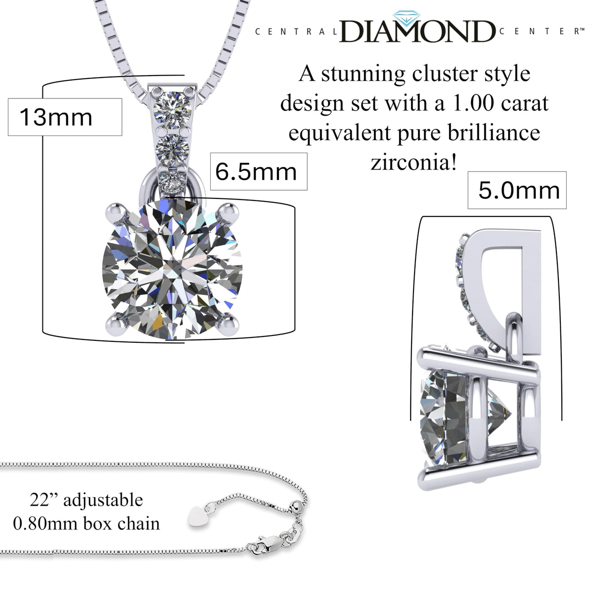 4 Prong Round Solitaire Simulated Diamond Necklace in Solid Sterling Silver with Pure Brilliance Zirconia