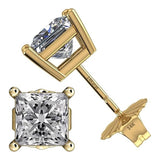 Central Diamond Center Princess Cut CVD Lab-grown Diamond Stud Earrings 14K solid Gold from 0.20ct to 2.00ct E-F VS-SI