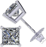 Central Diamond Center Princess Cut CVD Lab-grown Diamond Stud Earrings 14K solid Gold from 0.20ct to 2.00ct E-F VS-SI
