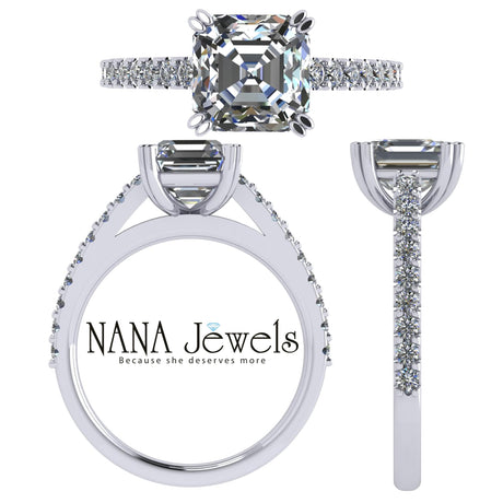 Nana Jewels Asscher Cut Cathedral Solitaire Engagement Ring 7Mm (2Ct) Pure Brilliance Zirconia - Sterling Silver, 10K Or 14K Gold