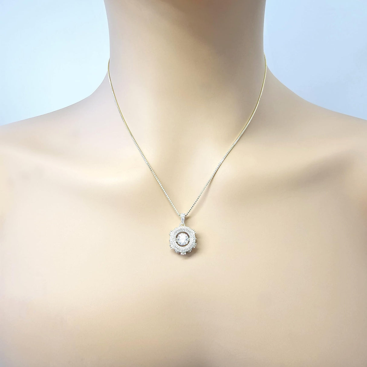 Sparkling drum dancing gemstone necklace.