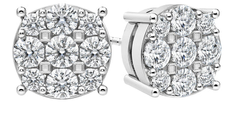 Diamond Stud Earrings CVD Lab Grown Diamonds solid 14K post & Silver basket, 7 or 9 Stone Cluster