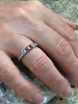 Central Diamond Center Princess w/ Side CZ Couples 2 Stone Ring w/ Simulated Birthstones in Silver 10K or 14K Gold