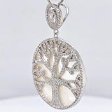 Central Diamond Center Sterling Silver Tree of Life Pendant Necklace or Earrings with CZ and Mother of Pearl – Gift for Women
