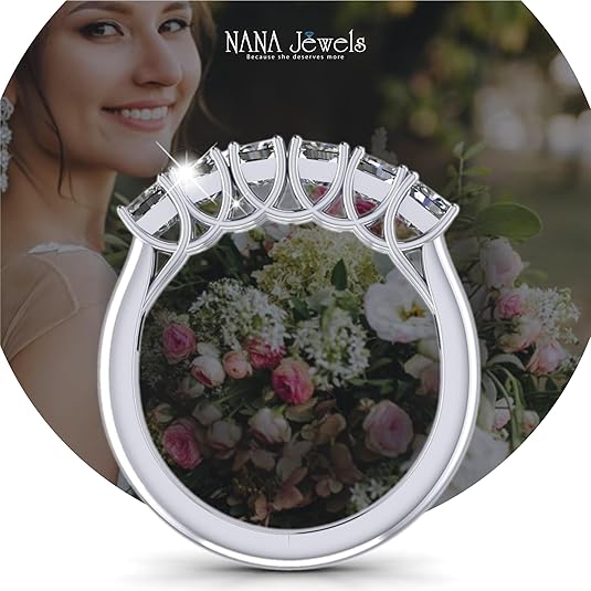 NANA Jewels Asscher Cut Simulated Diamond Ring 1.00ctw 6 Stone Wedding Band, Sterling Silver 10K/14K Gold