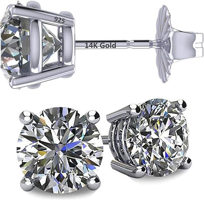 Central Diamond Center 14K Hypoallergenic Solid Gold Post Swarovski Zirconia Stud Earrings-Premium Comfort, No Irritation-Classic Gift for Sensitive Ears (Various Sizes)