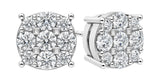 Diamond Stud Earrings CVD Lab Grown Diamonds solid 14K post & Silver basket, 7 or 9 Stone Cluster