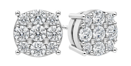 Diamond Stud Earrings CVD Lab Grown Diamonds solid 14K post & Silver basket, 7 or 9 Stone Cluster