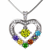 Central Diamond Center Mother & Child Heart Birthstone Necklace w/ 1-6 Simulated Gemstones in Sterling Silver, 10K, or 14K Gold