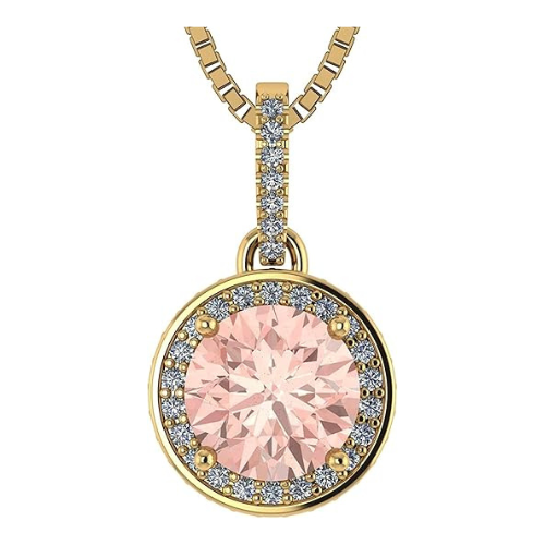 NANA Jewels Round Simulated Morganite Halo Necklace 6.5mm 1.00ct Center Gemstone w/Pure Brilliance Zirconia