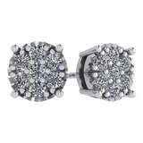 Diamond Stud Earrings CVD Lab Grown Diamonds solid 14K post & Silver basket, 7 or 9 Stone Cluster