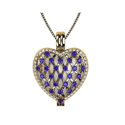 Central Diamond Center Heart of Hearts Birthstone Locket Necklace Pendant in Sterling Silver & Mother of Pearl