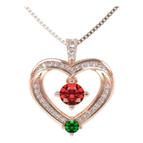 Central Diamond Center Couples 2 Stone Heart Pendant w/ Simulated Birthstones, Includes 0.8mm 22" Adj. Box Chain