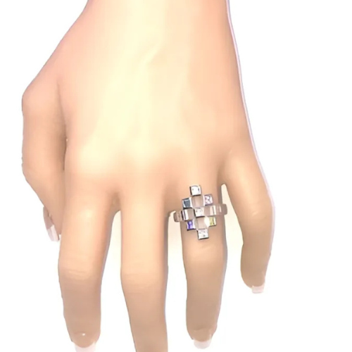 Central Diamond Center Sterling Silver Tic-Tac-Toe Mother's Ring w/ 1 to 9 Simulated Birthstones, Platinum Plated