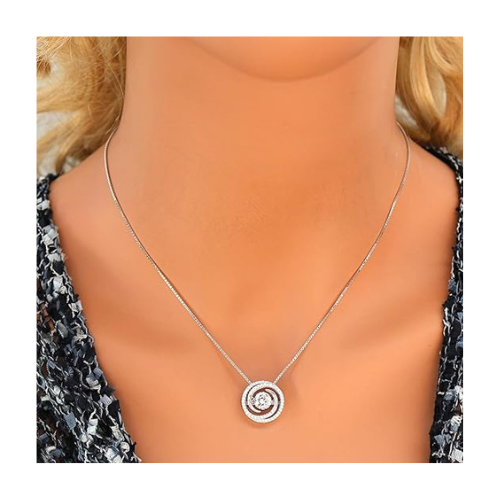 Central Diamond Center Circle Swirl Dancing Gemstone Dangle Earrings or Necklace in Sterling Silver w/Pure Brilliance Zirconia