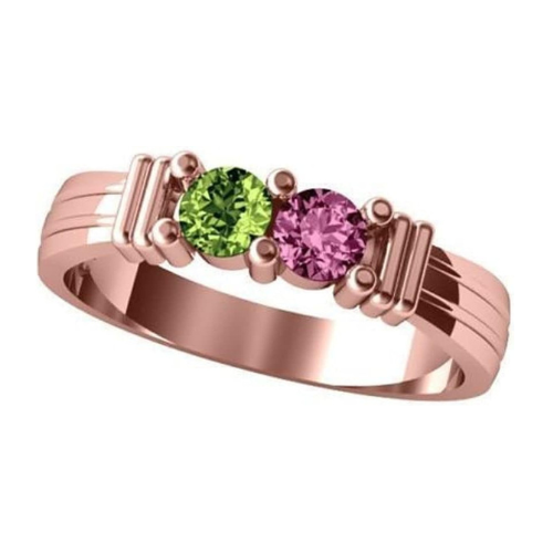 Central Diamond Center Shared Prong Couples 2 Stone Ring w/Simulated Birthstones in Sterling Silver, 10K or 14K Gold