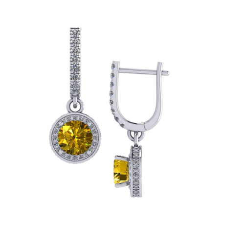 Halo Birthstone Dangle Earrings w/ Pure Brilliance Zirconia Accent Gemstones in Sterling Silver for Women
