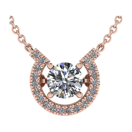 Central Diamond Center Horseshoe Dancing Gemstone Necklace, Sterling Silver w/Pure Brilliance Zirconia