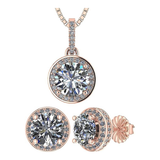 Central Diamond Center Halo Earring & Necklace Set, Solid Sterling Silver w/Pure Brilliance Zirconia - Hypoallergenic