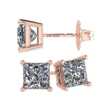 14K Gold Posts & Sterling Silver Princess Cut CZ Stud Earrings w/Pure Brilliance Zirconia, 1.50-4.00ctw