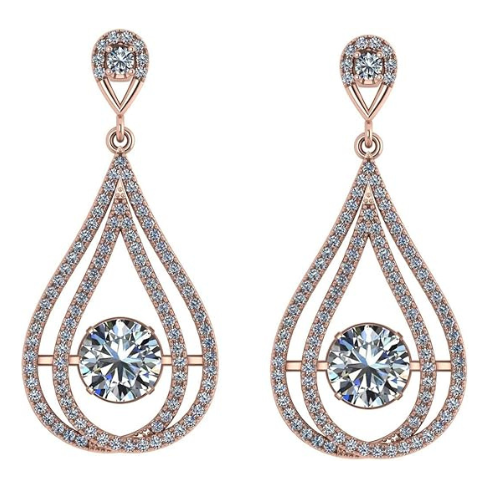 Central Diamond Center Chandelier Dancing Diamond Simulated stone Dangle Earrings for Women in Sterling Silver