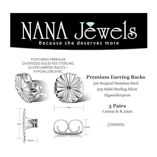 Extra-Large Hypoallergenic Earring Backs-7mm-8.2mm(3 Pairs)-Secure & Comfortable Replacement for Earrings