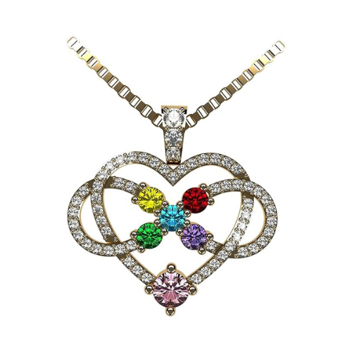 Central Diamond Center Infinity Love Mother & Child Necklace w/ 1-5 Simulated Birthstones in Silver, 10K, or 14K Gold