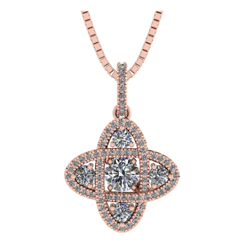 Central Diamond Center 4 Points Dancing Gemstone Pendant Necklace in Sterling Silver & Pure Brilliance Zirconia CZ