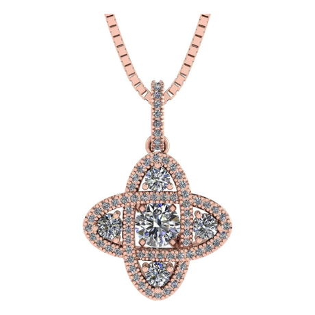 Central Diamond Center 4 Points Dancing Gemstone Pendant Necklace in Sterling Silver & Pure Brilliance Zirconia CZ