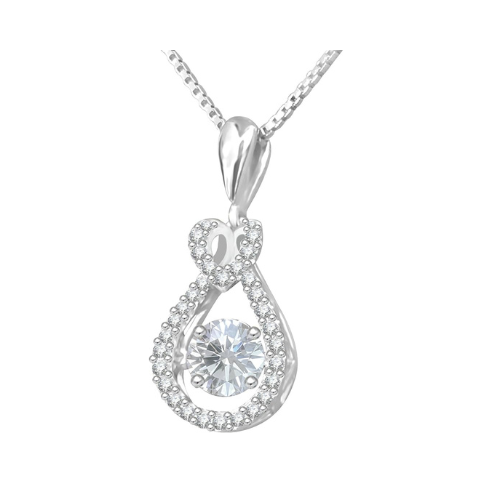 Heart & Pear Dancing Gemstone Necklace for Women 925 Sterling Silver & Pure Brilliance Zirconia
