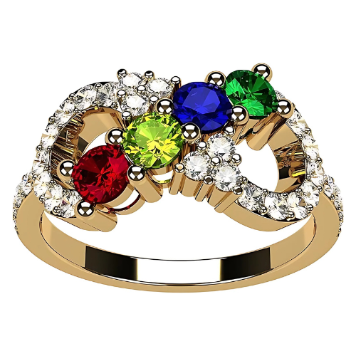 Central Diamond Center Infinity Mothers Rings w/ 1 to 6 Simulated Birthstones in Sterling Silver,  10K or 14K Gold