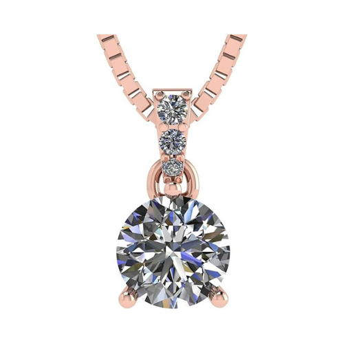 3 Prong Round Solitaire Simulated Diamond Necklace in Solid Sterling Silver with Pure Brilliance Zirconia