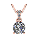 3 Prong Round Solitaire Simulated Diamond Necklace in Solid Sterling Silver with Pure Brilliance Zirconia