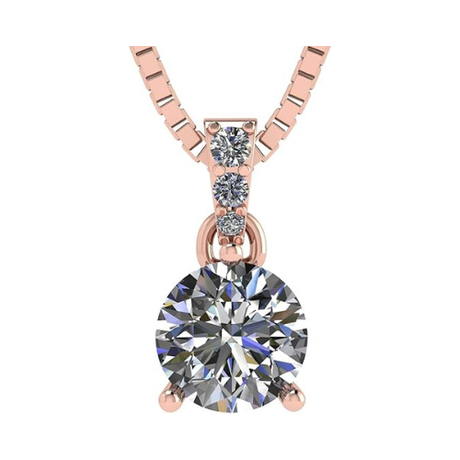 3 Prong Round Solitaire Simulated Diamond Necklace in Solid Sterling Silver with Pure Brilliance Zirconia