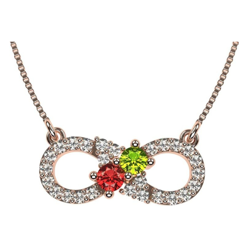 Central Diamond Center Infinity Couples 2 Stones Pendant w/His and Hers Pure Brilliance Simulated Birthstones & 18" Adj. Chain