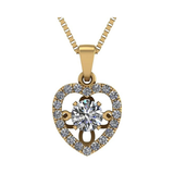 Central Diamond Center Heart Dancing Gemstone Necklace for Women in 925 Sterling Silver w/Pure Brilliance Zirconia