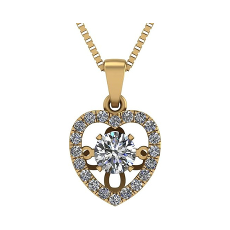 Central Diamond Center Heart Dancing Gemstone Necklace for Women in 925 Sterling Silver w/Pure Brilliance Zirconia