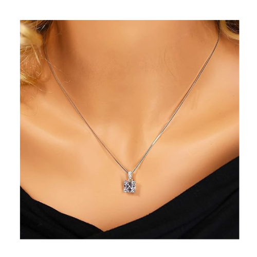 Nana Jewels Asscher Cut Simulate Diamond Solitaire Necklace With 22" Adjustable Box Chain- 7Mm(2Ct) Or 8Mm(3Ct) Look
