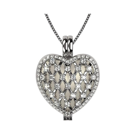 Central Diamond Center Heart of Hearts Birthstone Locket Necklace Pendant in Sterling Silver & Mother of Pearl