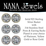 Round Halo Simulated Diamond Stud Earrings, 925 Sterling Silver & Hypoallergenic Post 2.50-3.00ctw CZ