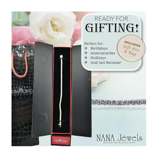 Nana Jewels Pure Brilliance Zirconia Asscher Cut Tennis Bracelet, 7" Or 8" In Gold Plated Sterling Silver, 13.00Ctw-53.00Ctw