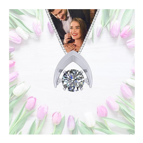 Central Diamond Center Omega Dancing Gemstone Necklace for Women in 925 Sterling Silver & Pure Brilliance Zirconia CZ