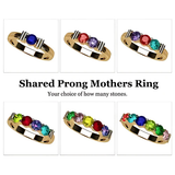 Central Diamond Center Shared Prong Mothers Birthstone Family Ring w/ 1 to 6 Simulated Gemstones in Sterling Silver, 10K or 14K Gold