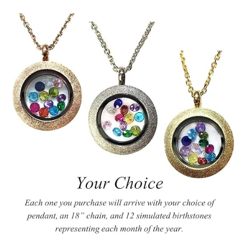Central Diamond Center Stainless Steel Mother's Round  Locket Pendant (Jan-Dec) Yellow/White/Rose Plated with a Chain