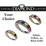 Central Diamond Center Rope Mothers Birthstone Ring with 1 to 10 Simulated Birthstones, Sterling Silver, 10K or 14K Gold