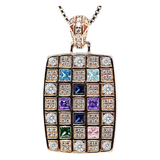 Central Diamond Center Dog Tag Mother's Necklace w/ 1 to 8 Simulated Birthstones in Silver, 10K, or 14K Gold