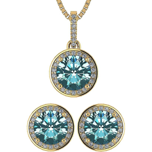 Central Diamond Center Round Halo Earring & Necklace Set w/ 6.5mm Simulated Birthstones in 925 Sterling Silver, Hypoallergenic